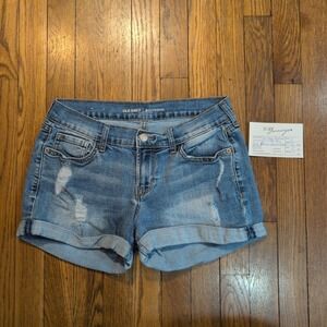 Old Navy Boyfriend Distressed Cuffed Medium Wash Denim Shorts Womens 4 Stretch